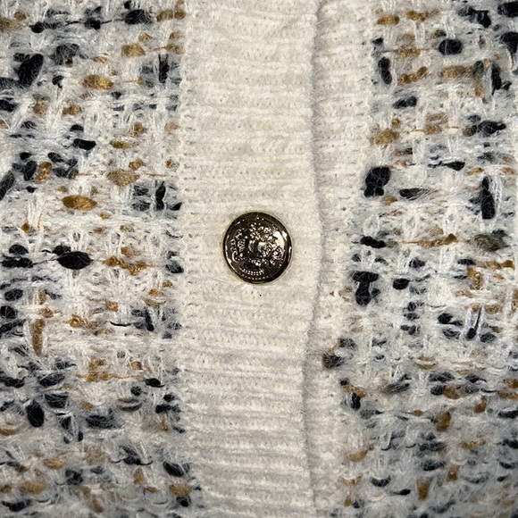 NEW Freshman 1996 Cream Tweed Fuzzy Knit Gold Crested Button Crop Cardigan - S - Picture 9 of 12